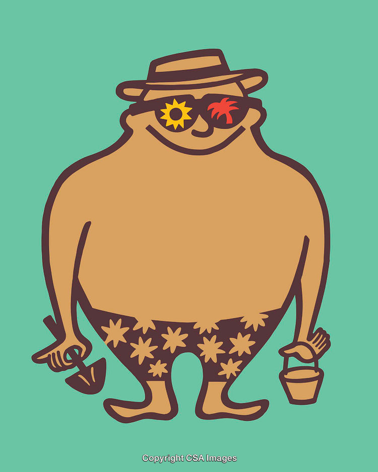 Playful Summer Character With Sunglasses and Beach Accessories on Green Background