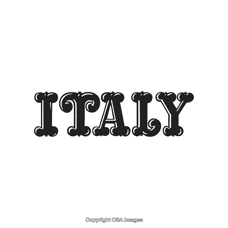 Vintage Decorative Typography Design Featuring the Word Italy in Black