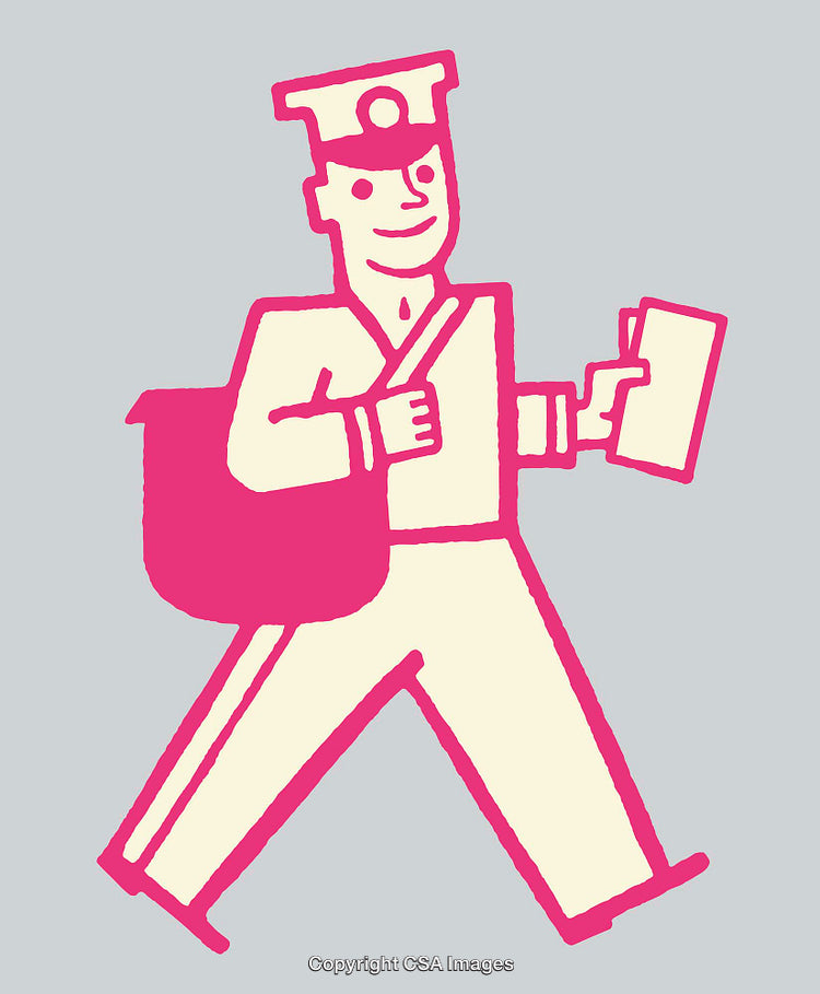 Cheerful Postal Worker Carrying Letters in Retro-Style Color Illustration