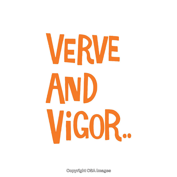 Minimalistic Text Graphic Featuring Bold 'Verve and Vigor' in Orange