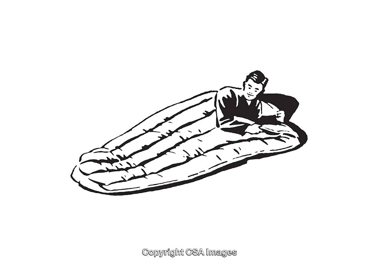 Man Resting in a Sleeping Bag Illustration in Black and White