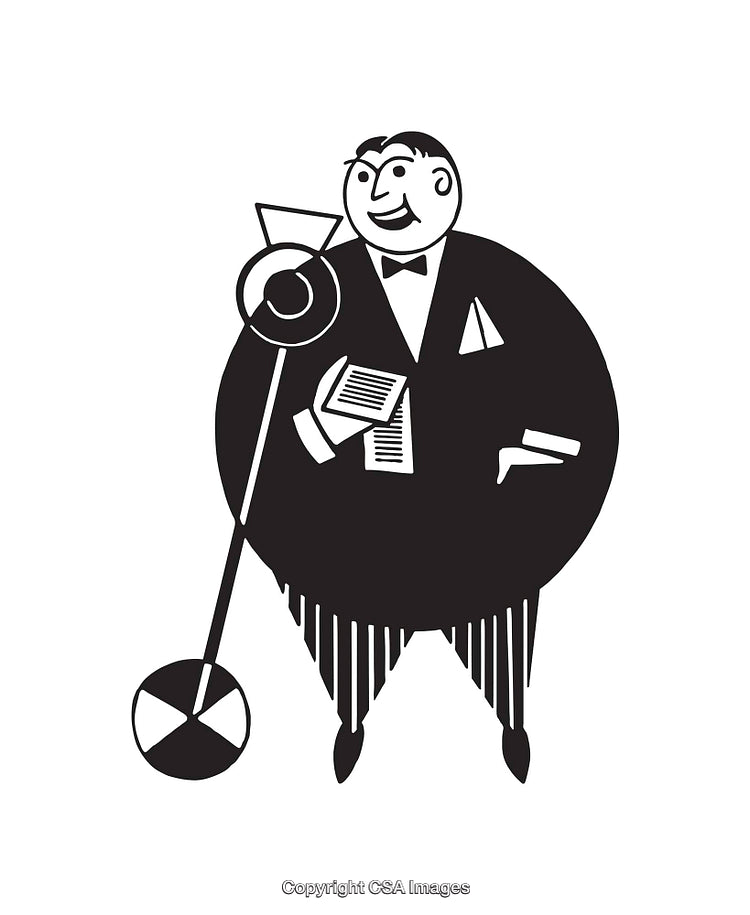 Retro Black and White Illustration of a Cartoon Businessman with Documents