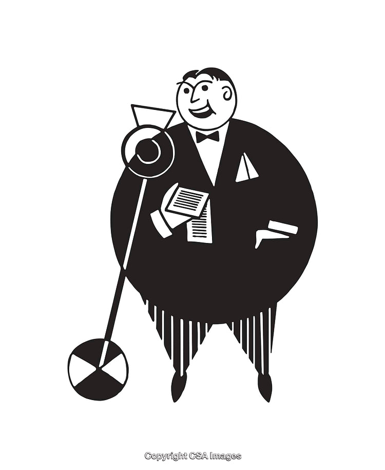 Retro Black and White Illustration of a Cartoon Businessman with Documents