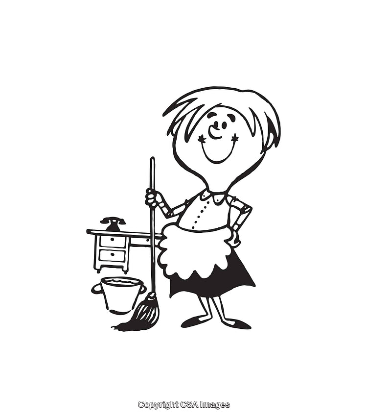 Cartoon Illustration of a Happy Cleaner Holding a Broom