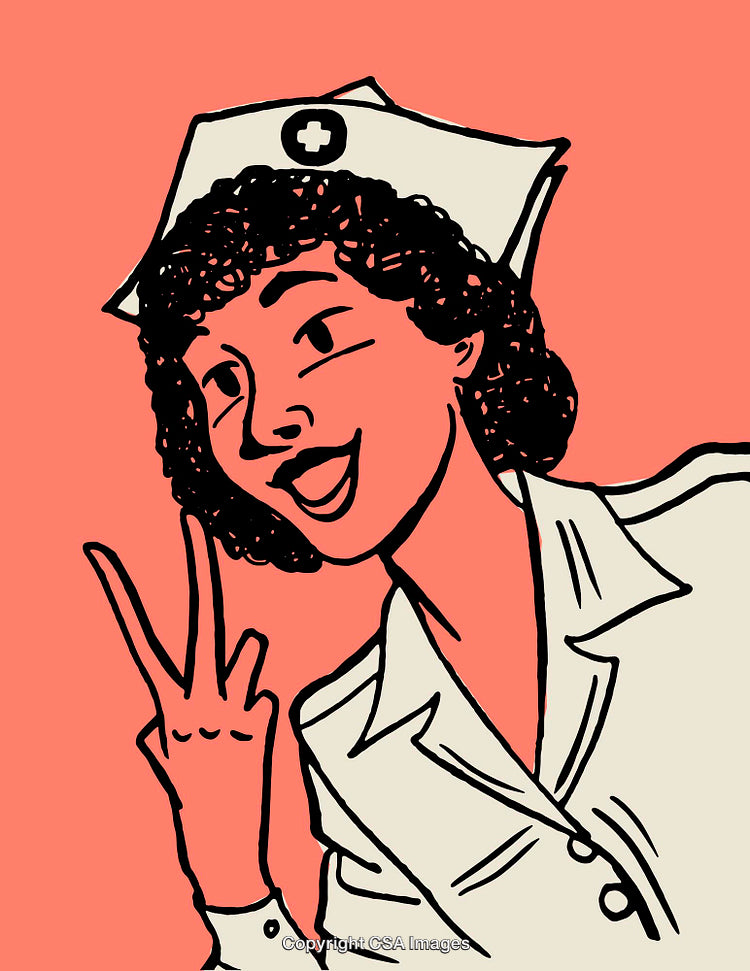 Cartoon Illustration of a Cheerful Nurse Making a Peace Gesture