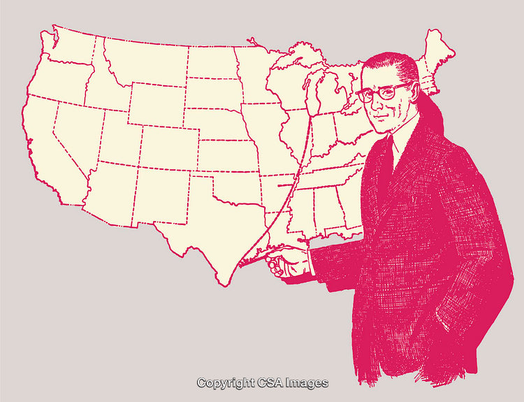 Vintage Illustration of a Figure Pointing to a United States Map