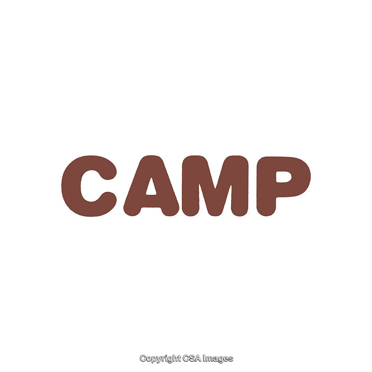 Bold Brown Word 'CAMP' on Clean White Background