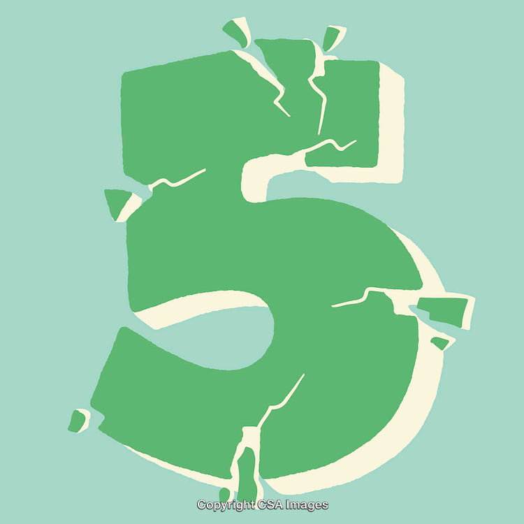 Stylized Green Number Five Icon with Cracked Effect on Blue Background