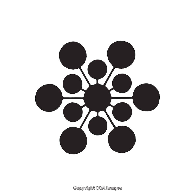 Abstract Black and White Circular Design with Spokes and Nodes
