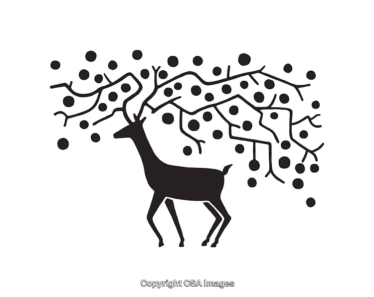 Silhouette of a Deer with Artistic Abstract Branches in Black and White
