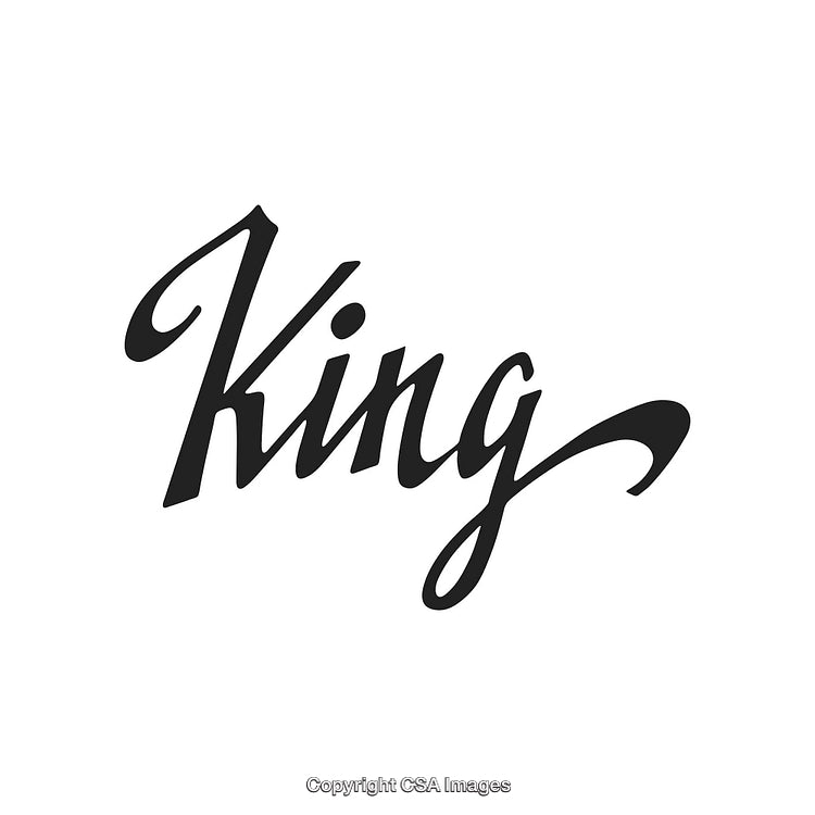 Elegant Handwritten Script of the Word 'King' in Black on White Background