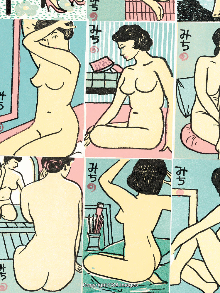 Vintage Style Illustrations Depicting Women in Various Artistic Poses