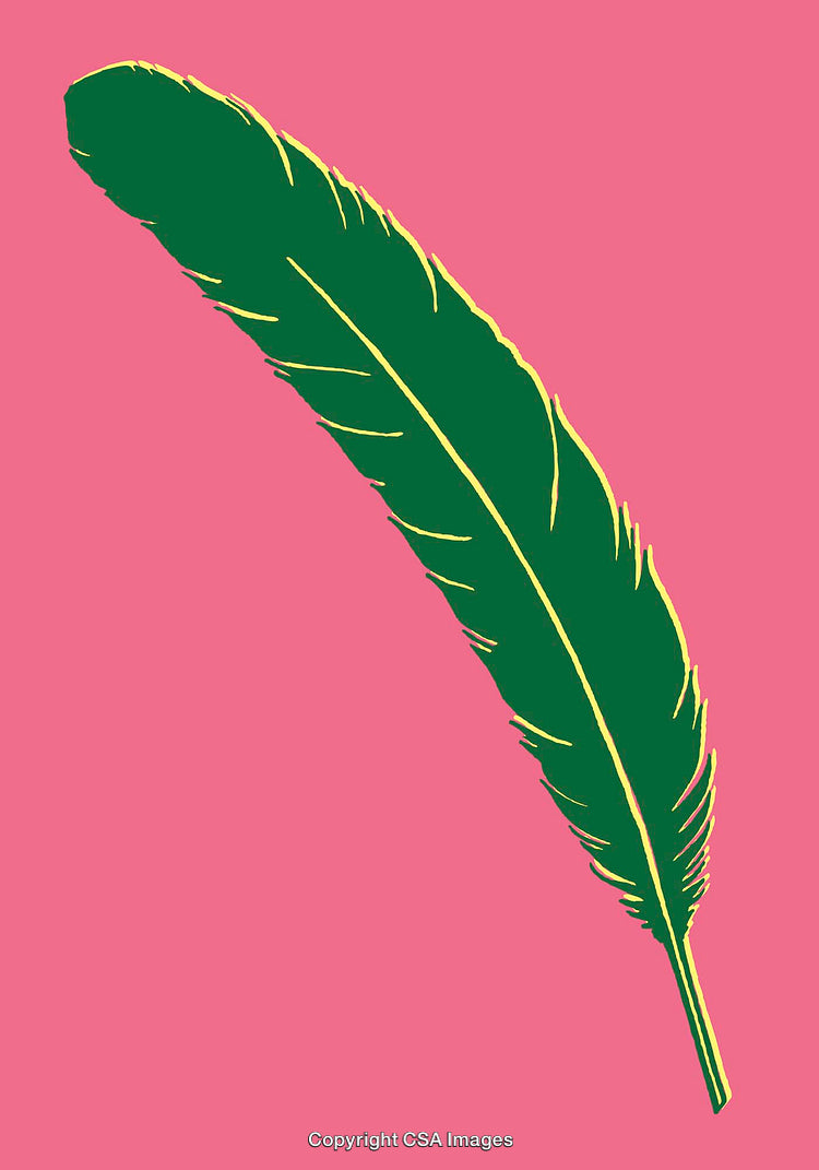 Green Feather Illustration on a Vibrant Pink Background