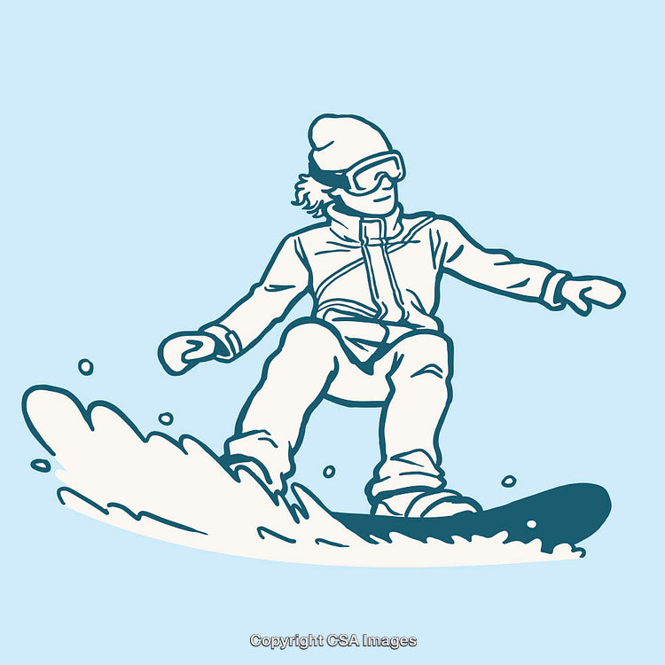 Illustration of a Snowboarder Gliding Through Snow in Winter Sports Gear