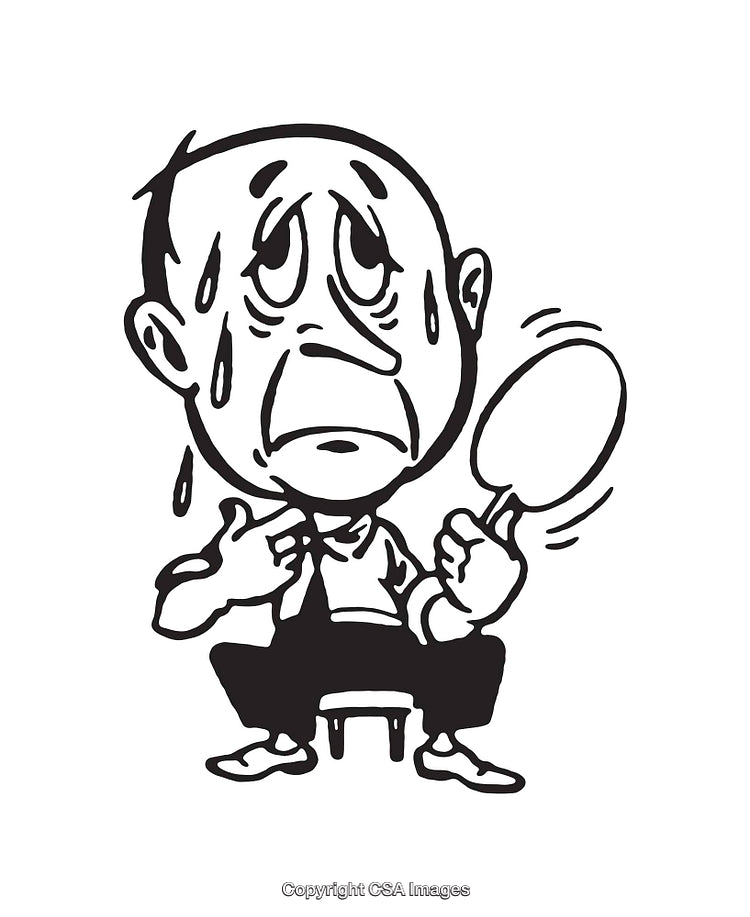 Black And White Line Art of a Sweating Man With Exhaustion