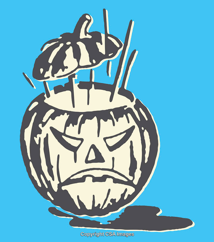 Abstract Halloween Pumpkin Line Art on a Solid Blue Background