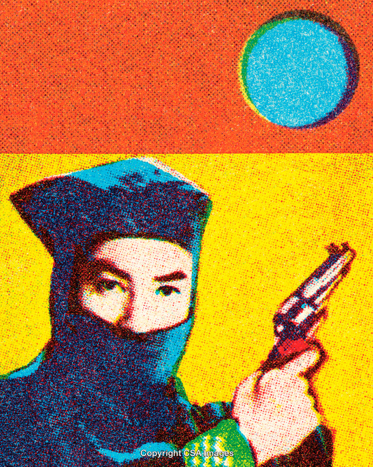 Colorful Pop Art Illustration Featuring Masked Character in Retro Iconic Style