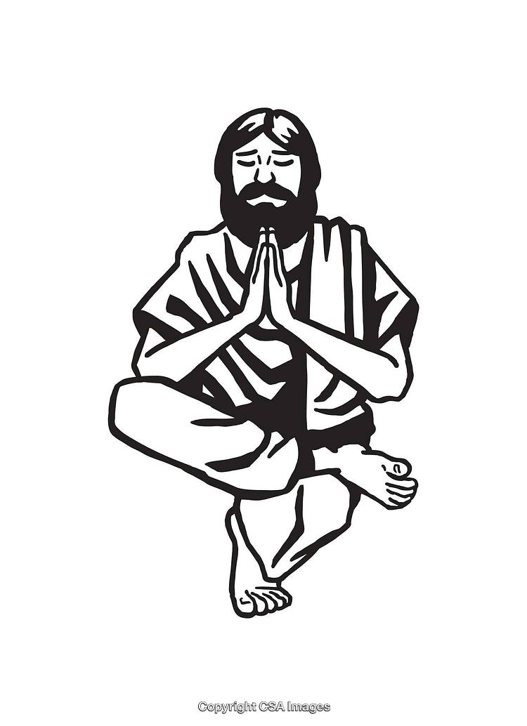 Meditative Illustration of a Seated Figure in a Black and White Line Art Style