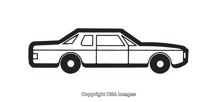Black and White Line Art Illustration of a Sedan Car Profile