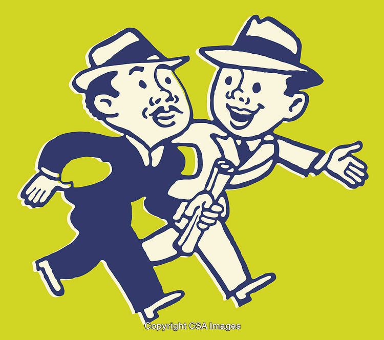 Vintage Illustration of Two Happy Businessmen in Retro Style Design