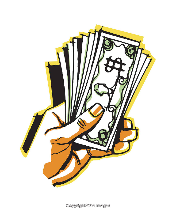 Hand Holding Money in a Colorful Stylized Illustration