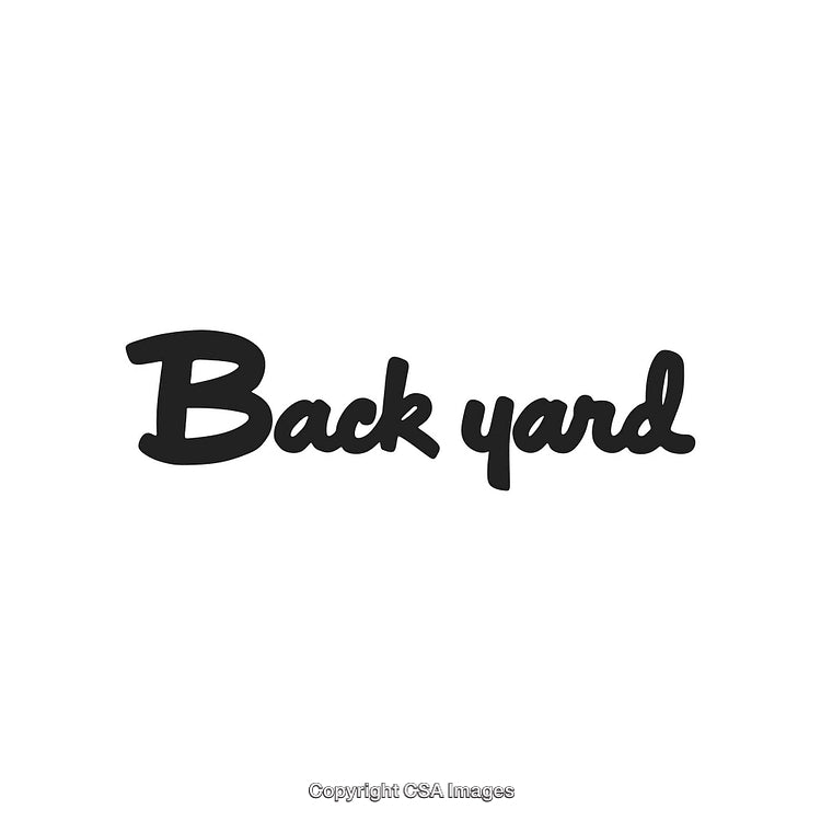 Handwritten Back Yard Text in Black on White Background