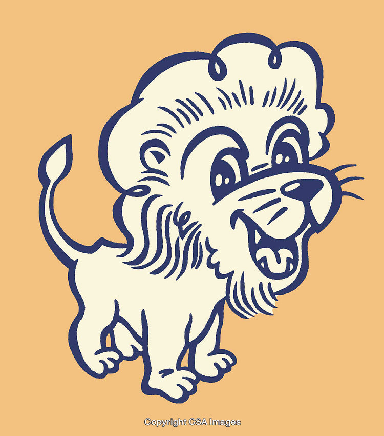 Cheerful Cartoon Lion Illustration on an Orange Background