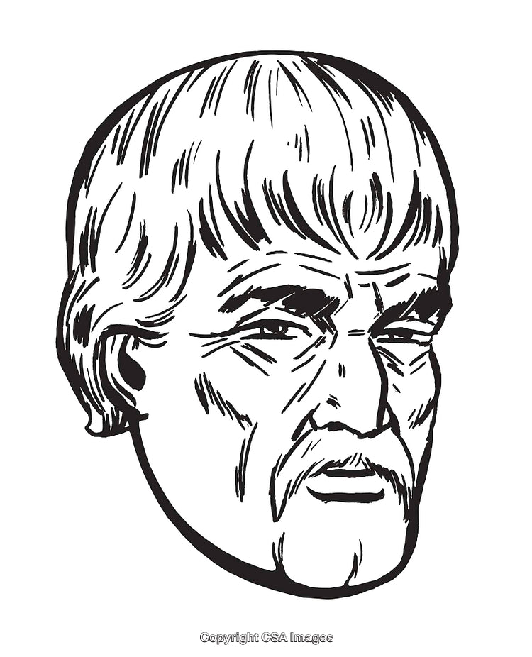 Black and White Illustration of an Elderly Man's Face
