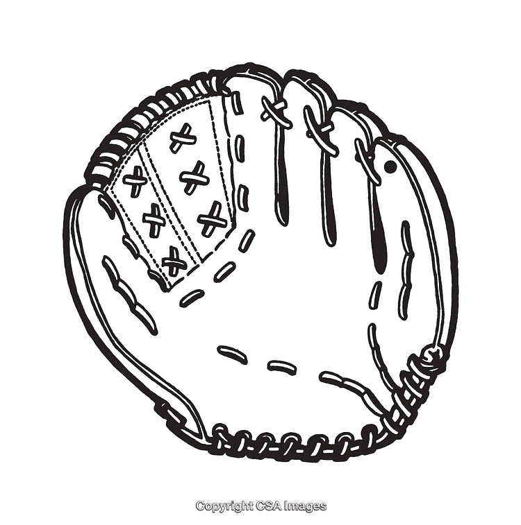 Black and White Line Art of Baseball Glove Illustration