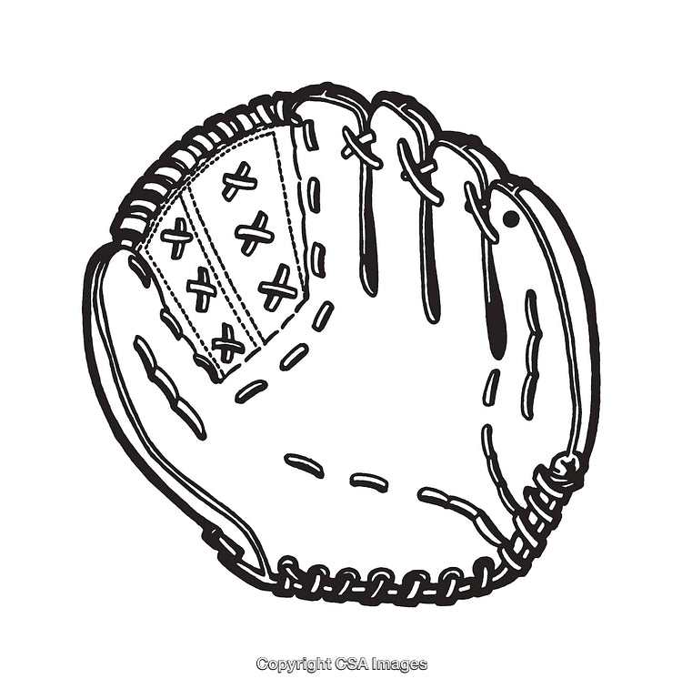 Black and White Line Art of Baseball Glove Illustration