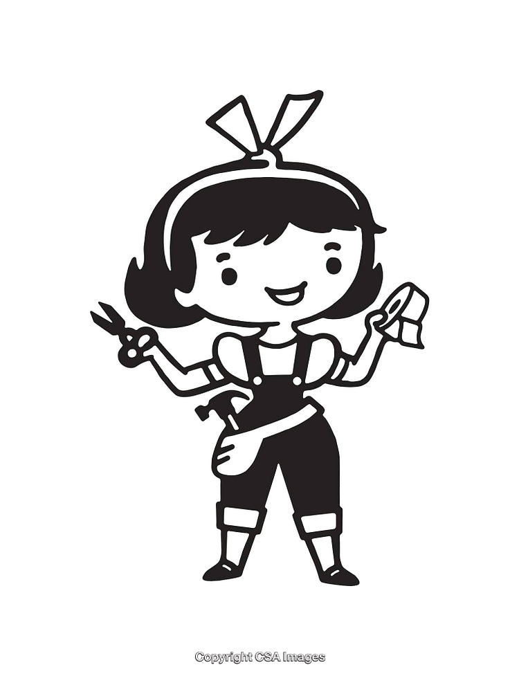 Cheerful Character in Black and White Line Art Illustration