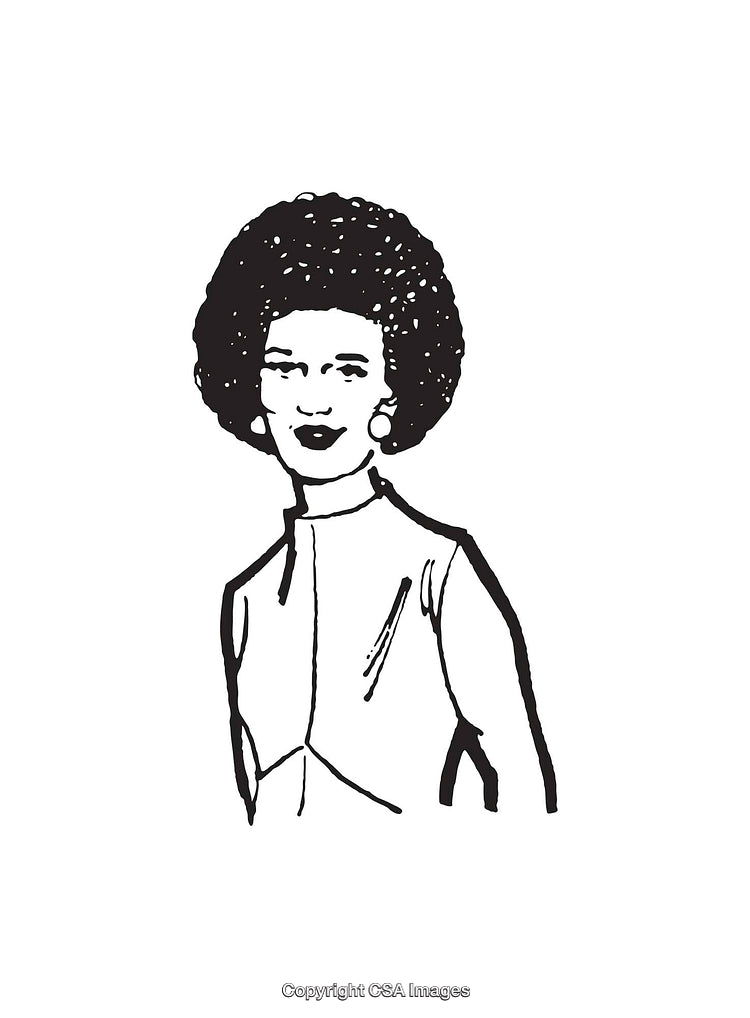 Black and White Line Art of Woman with Afro Hairstyle