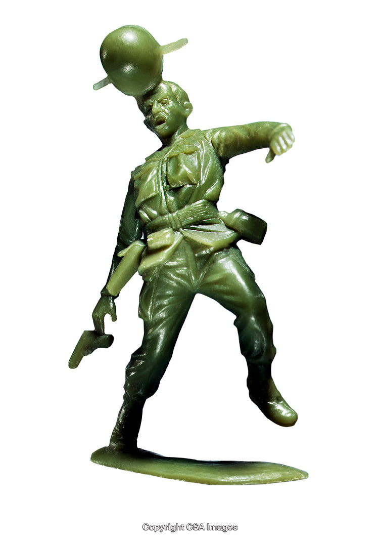 Green Plastic Toy Soldier with Weapon in Dynamic Pose