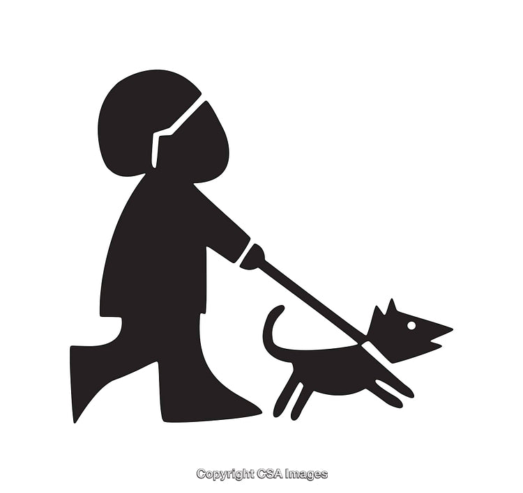 Black and White Icon of a Person Walking a Dog