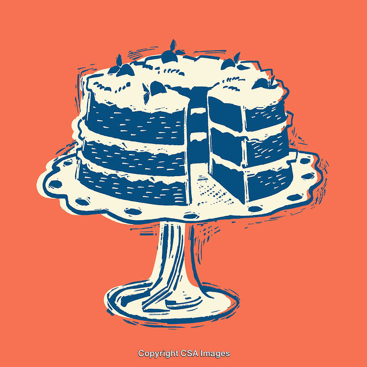 Hand-Drawn Layer Cake with Frosting on a Decorative Stand