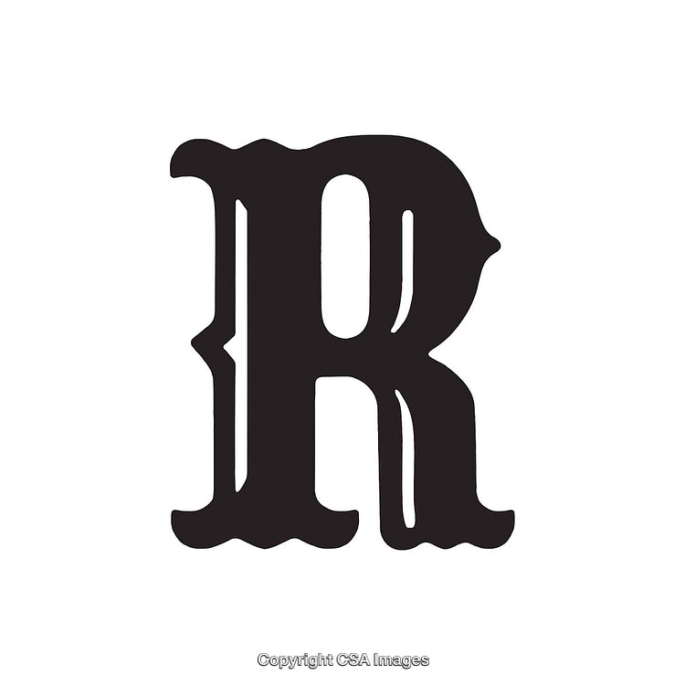 Stylized Black Gothic Letter R on White Background