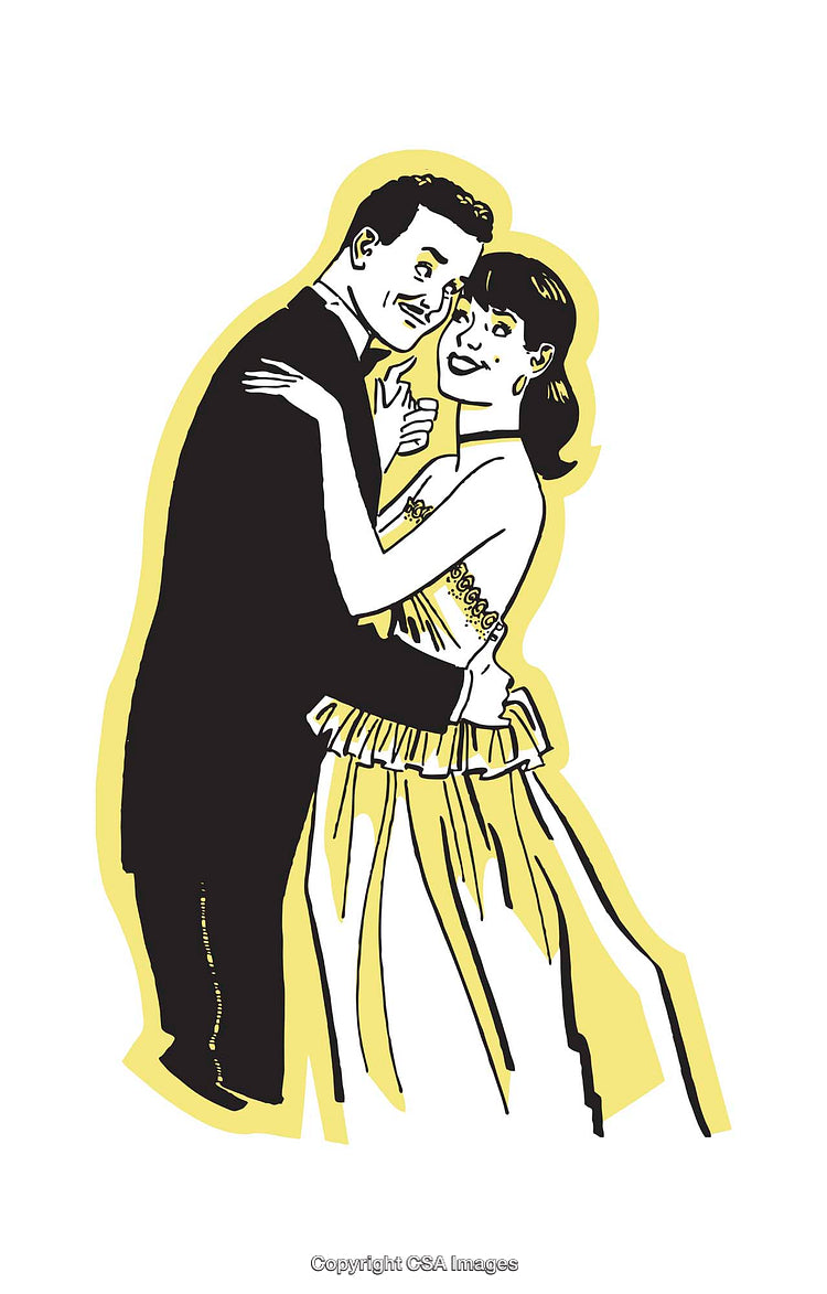 Retro Style Couple Dancing in Elegant Formal Attire Illustration