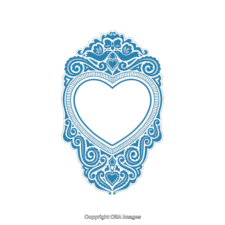 Intricate Blue Ornamental Heart Frame With Floral Embellishments