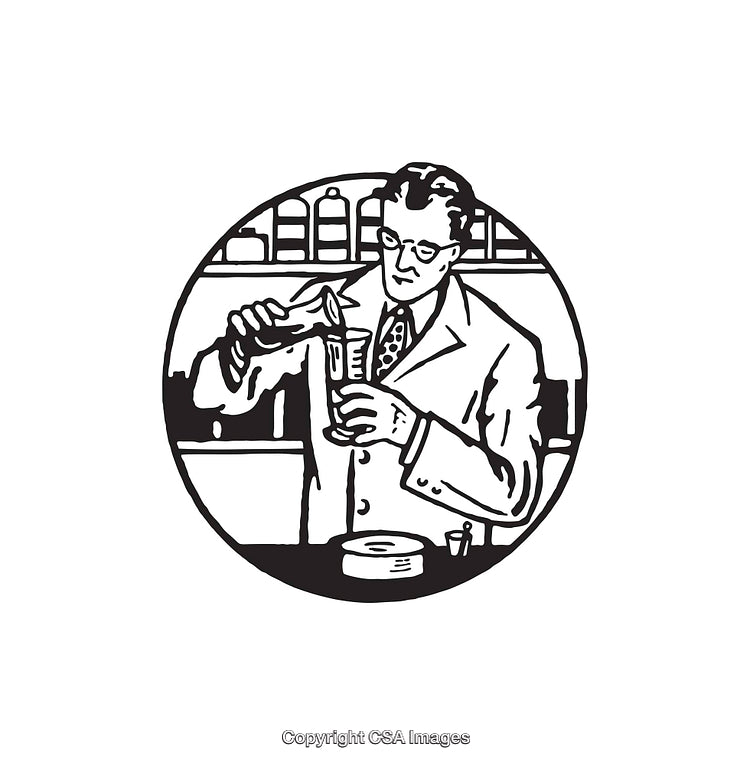 Scientist Performing Experiment in Laboratory - Line Art Illustration