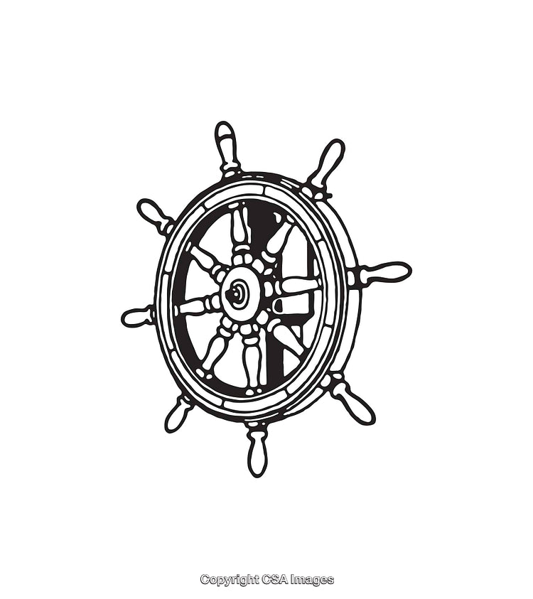 Black and White Nautical Ship Steering Wheel Illustration