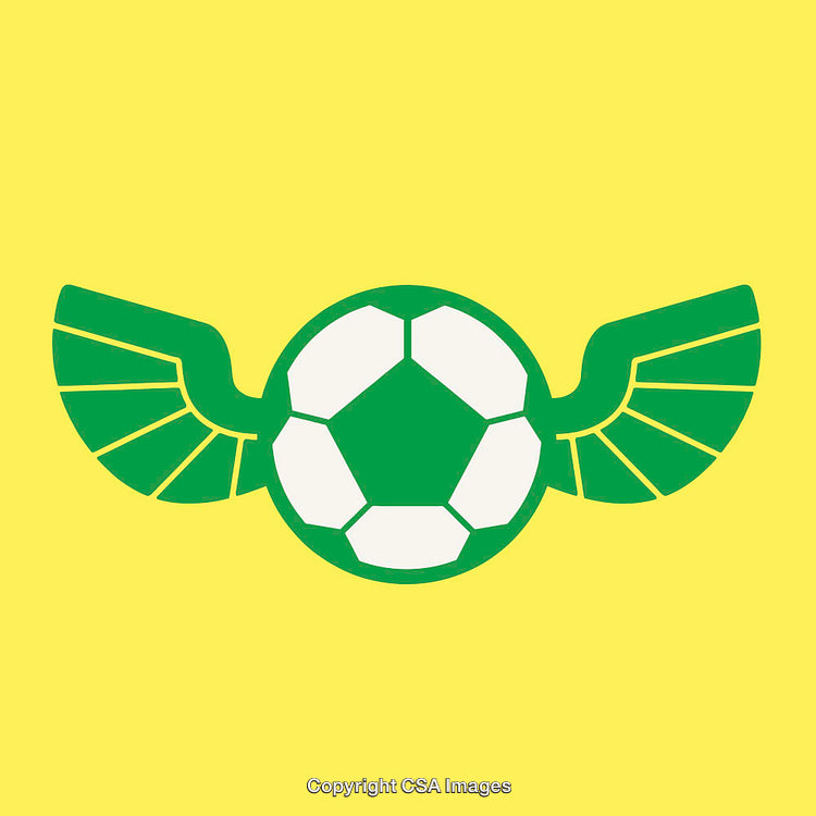 Green Soccer Ball with Wings on a Yellow Background
