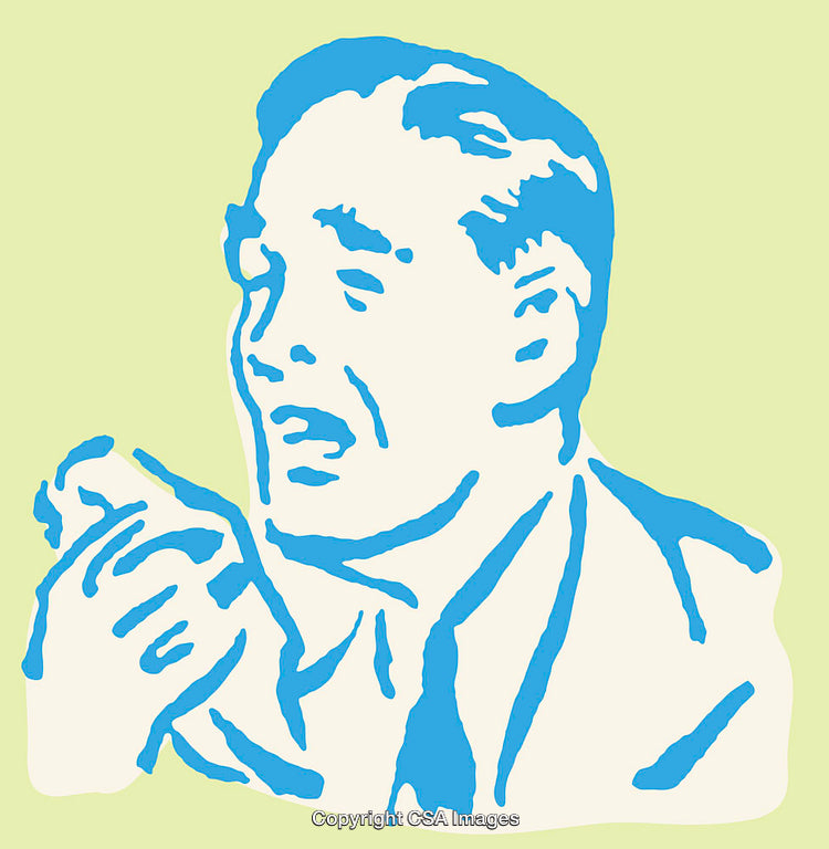 Colorful Line Art Illustration of a Man Sneezing or Feeling Unwell