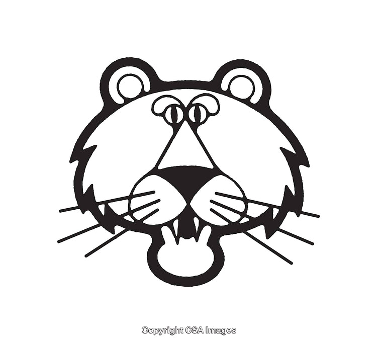Black And White Line Art of Cartoon Styled Tiger Face Design