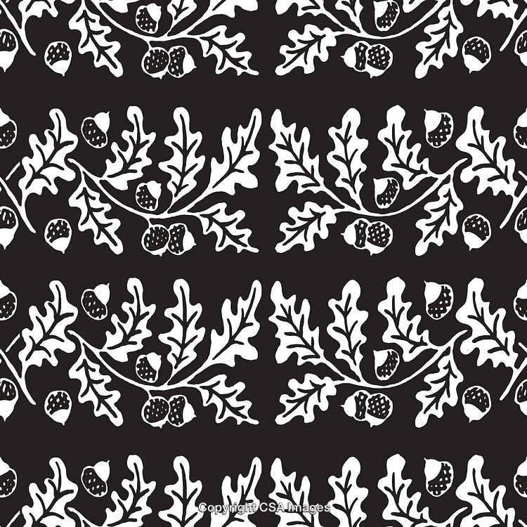 Black and White Floral Oak Leaf and Acorn Pattern Design