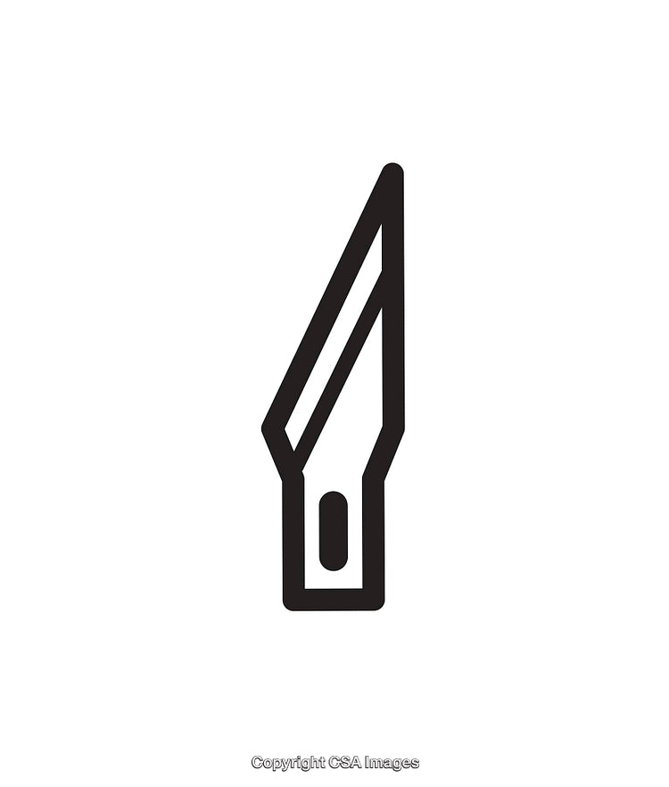 Minimalist Black and White Cutting Blade Icon on White Background