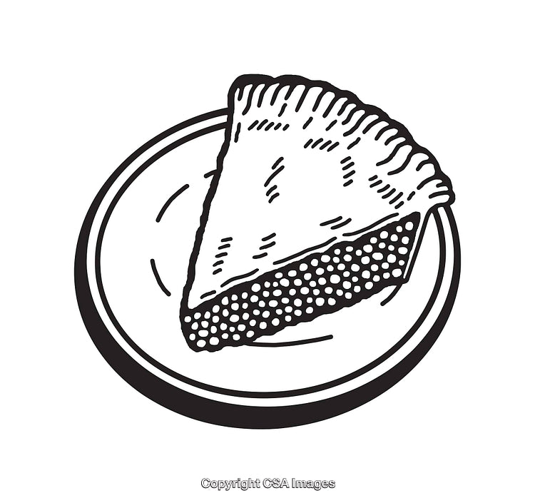 Black and White Line Art of a Pie Slice on a Plate