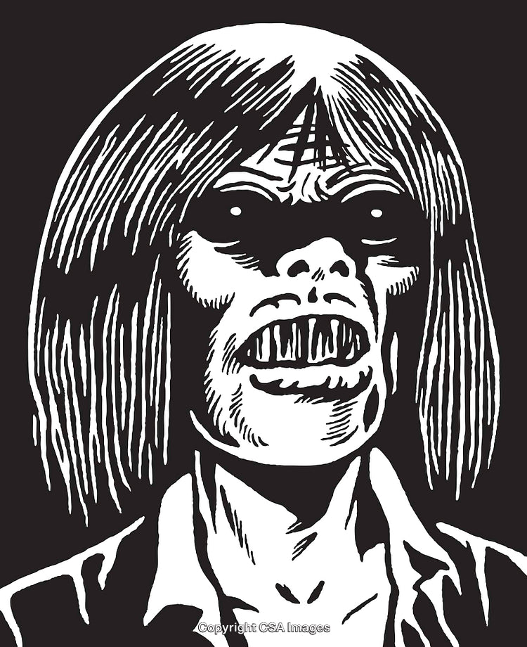 Illustrated Horror Portrait Featuring Eerie Character with Monstrous Features