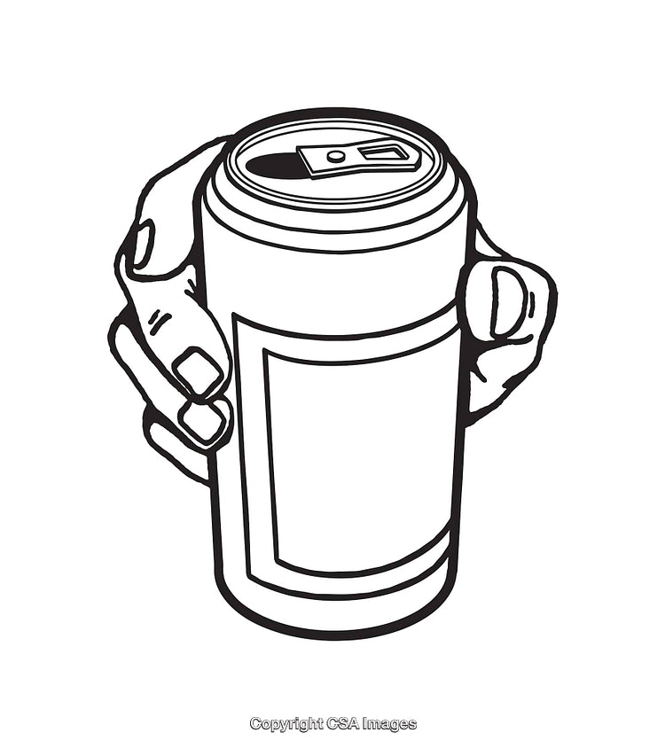 Black and White Line Art of a Hand Holding a Soda Can