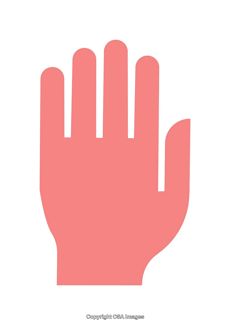 Flat Design Icon of an Open Raised Hand on White Background