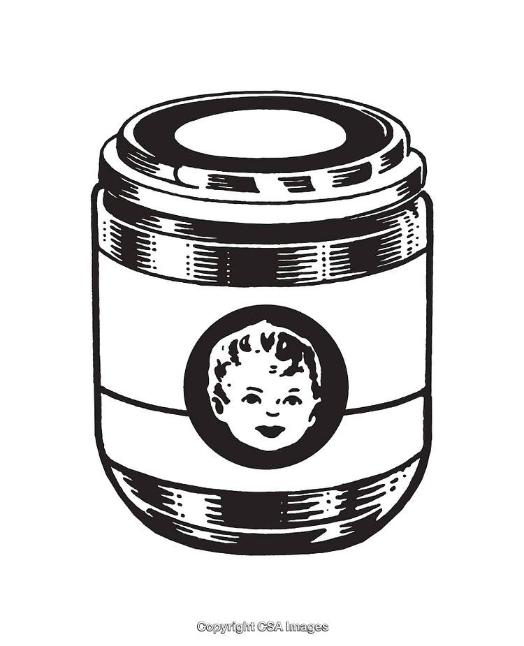 Black and White Line Art of Vintage Baby Food Jar Design